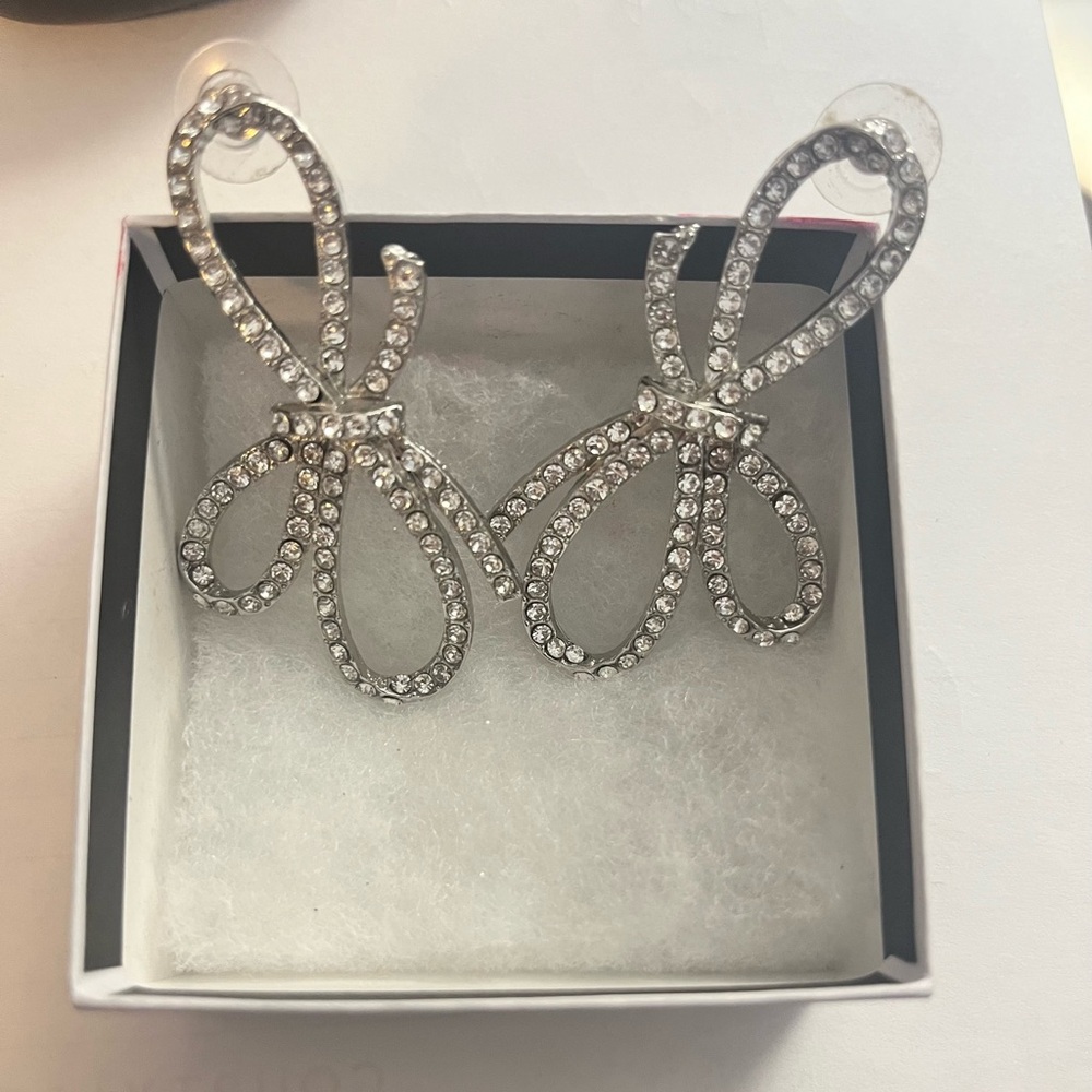 Dazzling Silver Crystal Bow Earrings